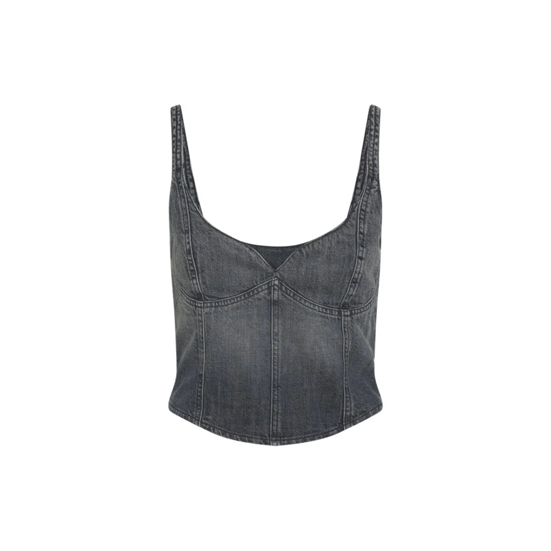 Balenciaga Blouse Fitted Denim Bustier Top With Sweetheart Neckline  Grey