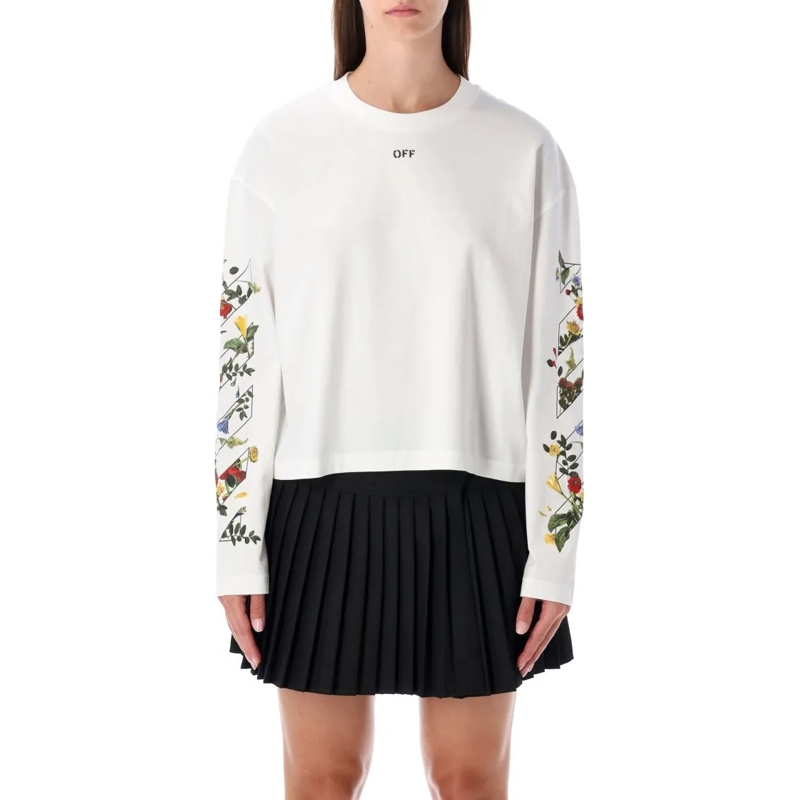 Off-White Langärmeliges Oberteil Embroidered Floral Arrow Long-Sleeve T-Shirt White
