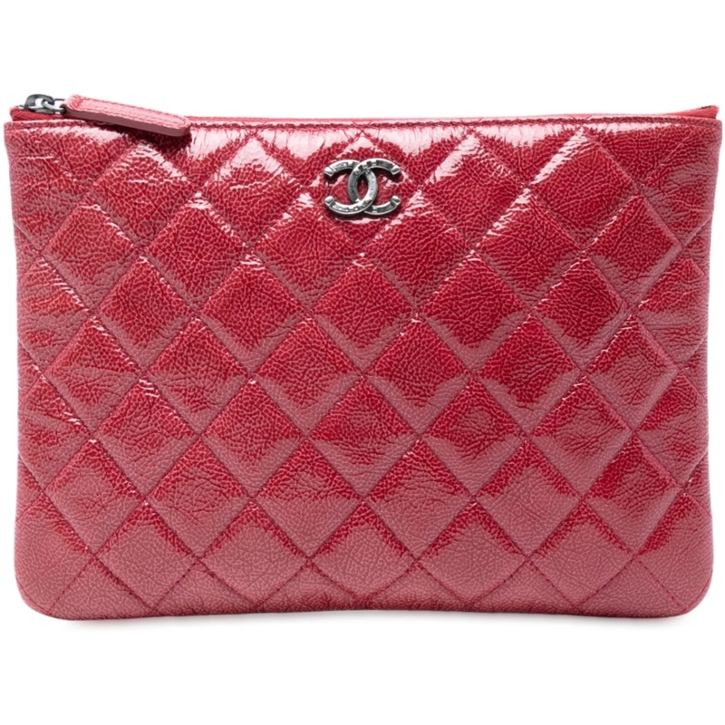 Chanel Pochette Small Crinkled Patent O Case Clutch rot