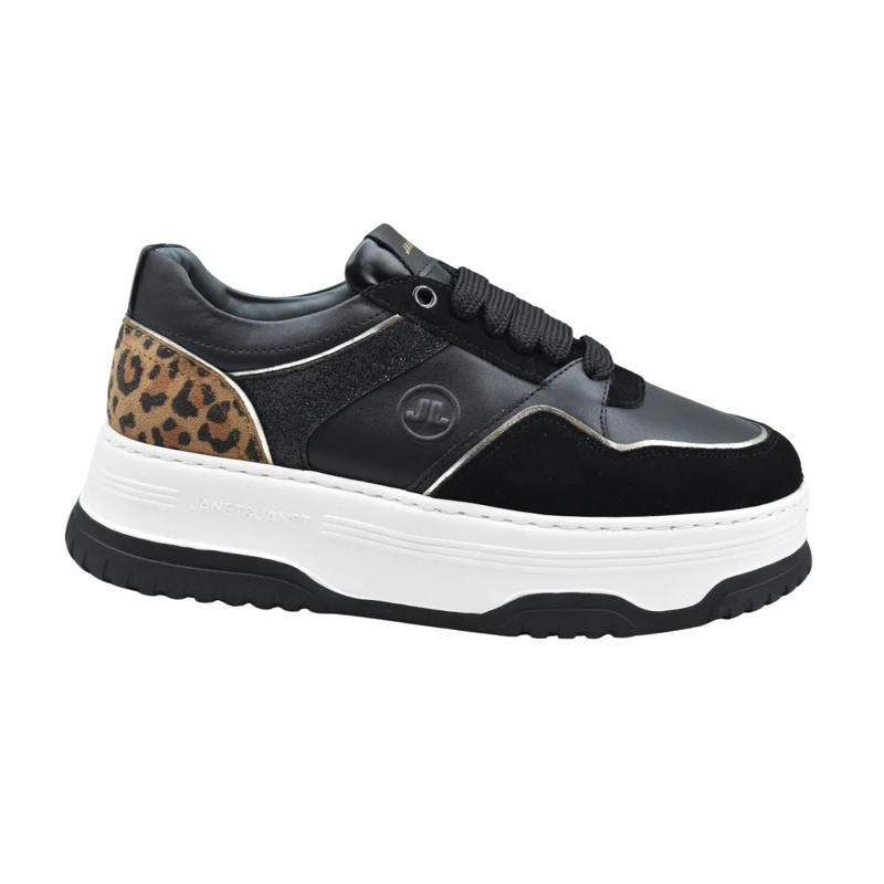 Janet & Janet Low-Top-Sneaker Leopard Accent Platform Sneakers With Bold Design Black