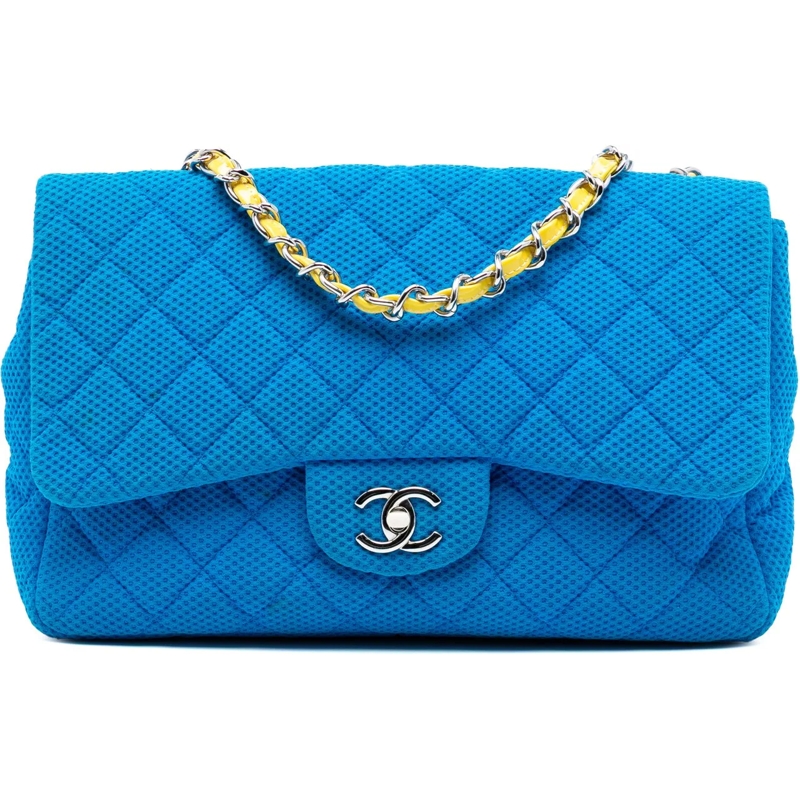 Chanel Schultertasche Medium Quilted Perforated Jersey Single Flap blau
