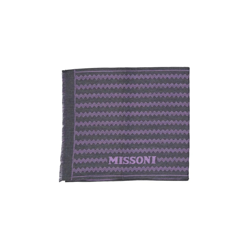 Missoni Écharpe légère Fringe-Finish Wool Scarf With Zigzag Pattern Grey