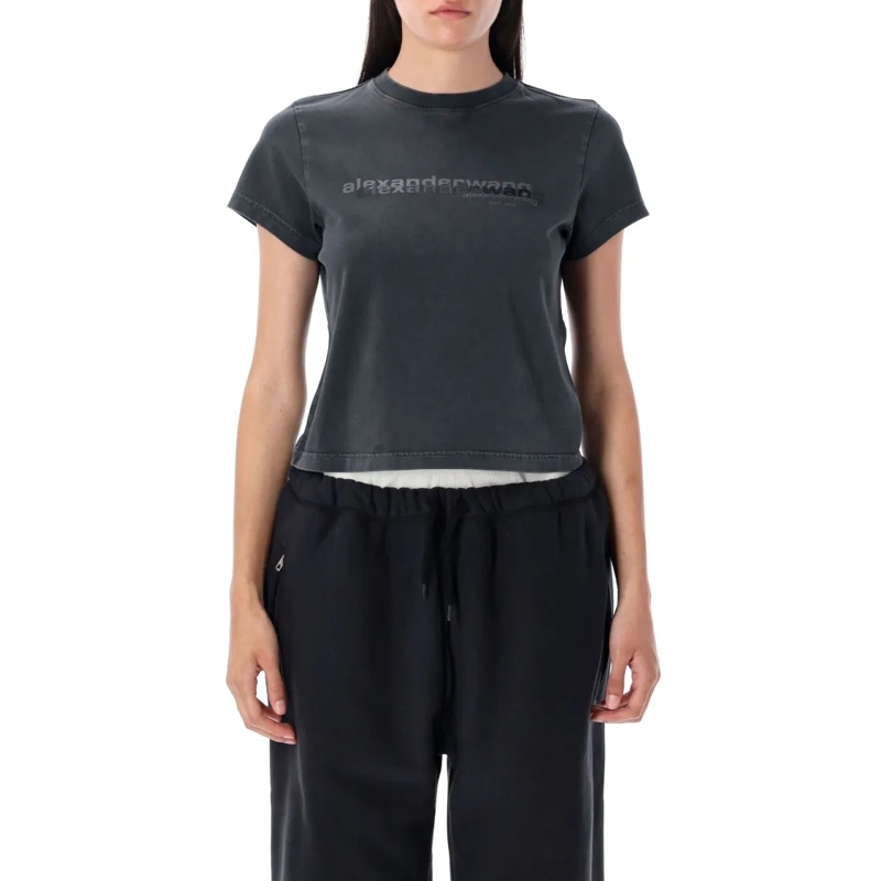 Alexander Wang T-shirt Shrunken Logo Tee Grey