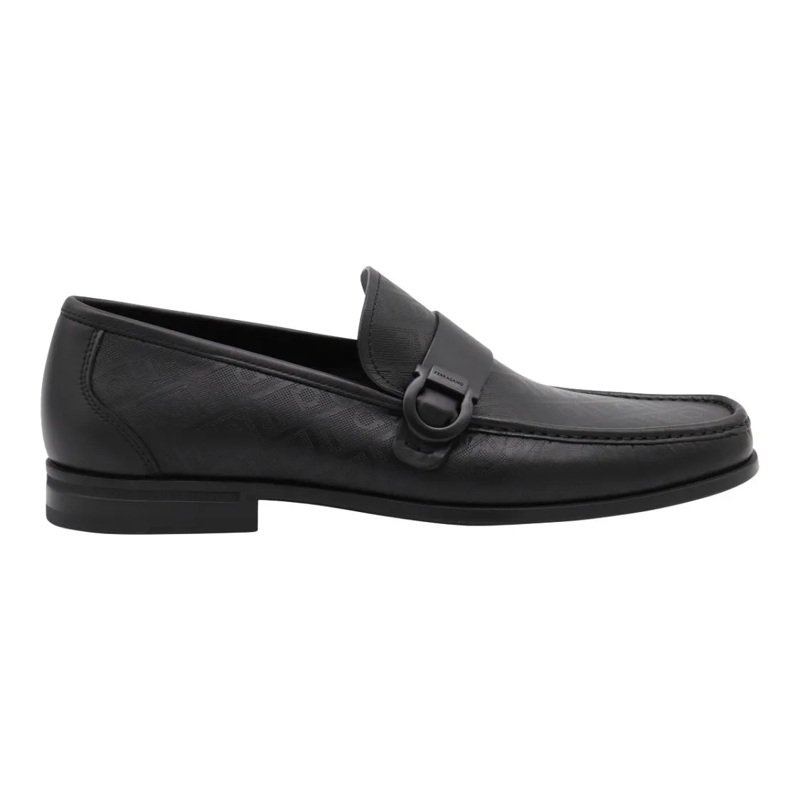 Salvatore Ferragamo Mocassin Classic Black Loafers With Embossed Leather Upper Black