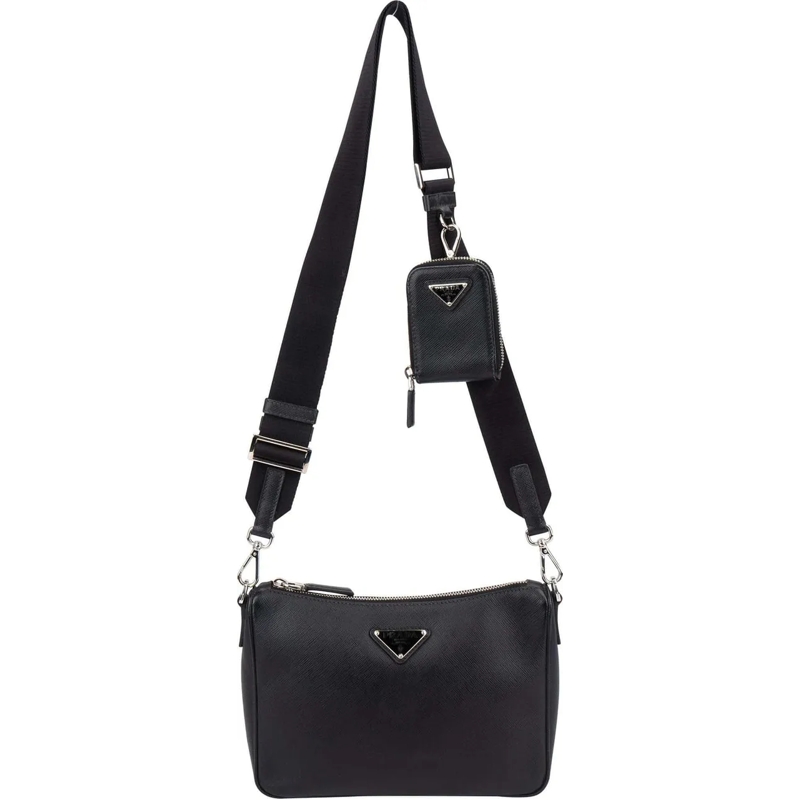 Prada Schultertasche Prada Black Saffiano Leather Triangle Vitello Cros schwarz