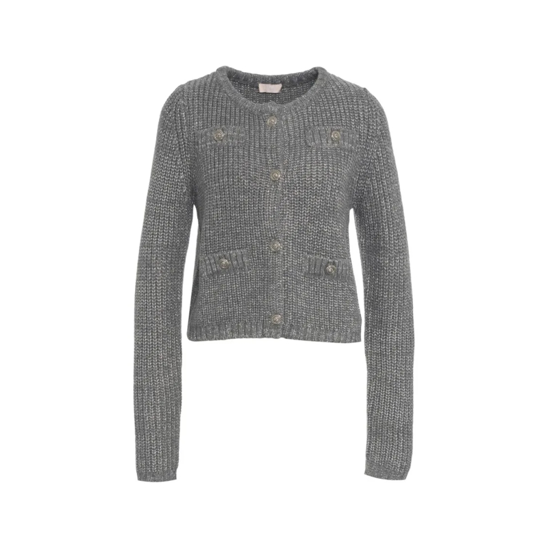 LIU JO Vest Textured Cardigan With Decorative Buttons Grey