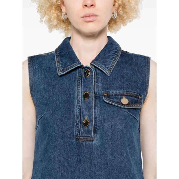 オールインワン・サロペット Self-Portrait Indigo Blue Sleeveless Mini Dress With Classic Self Portrait Indigo Blue Sleeveless Mini Dress With Classic
