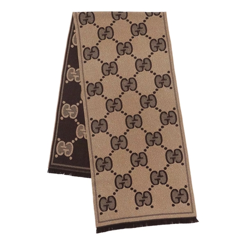 Gucci Wollen Sjaal GG Motif Scarf Wool Beige/Dark Brown