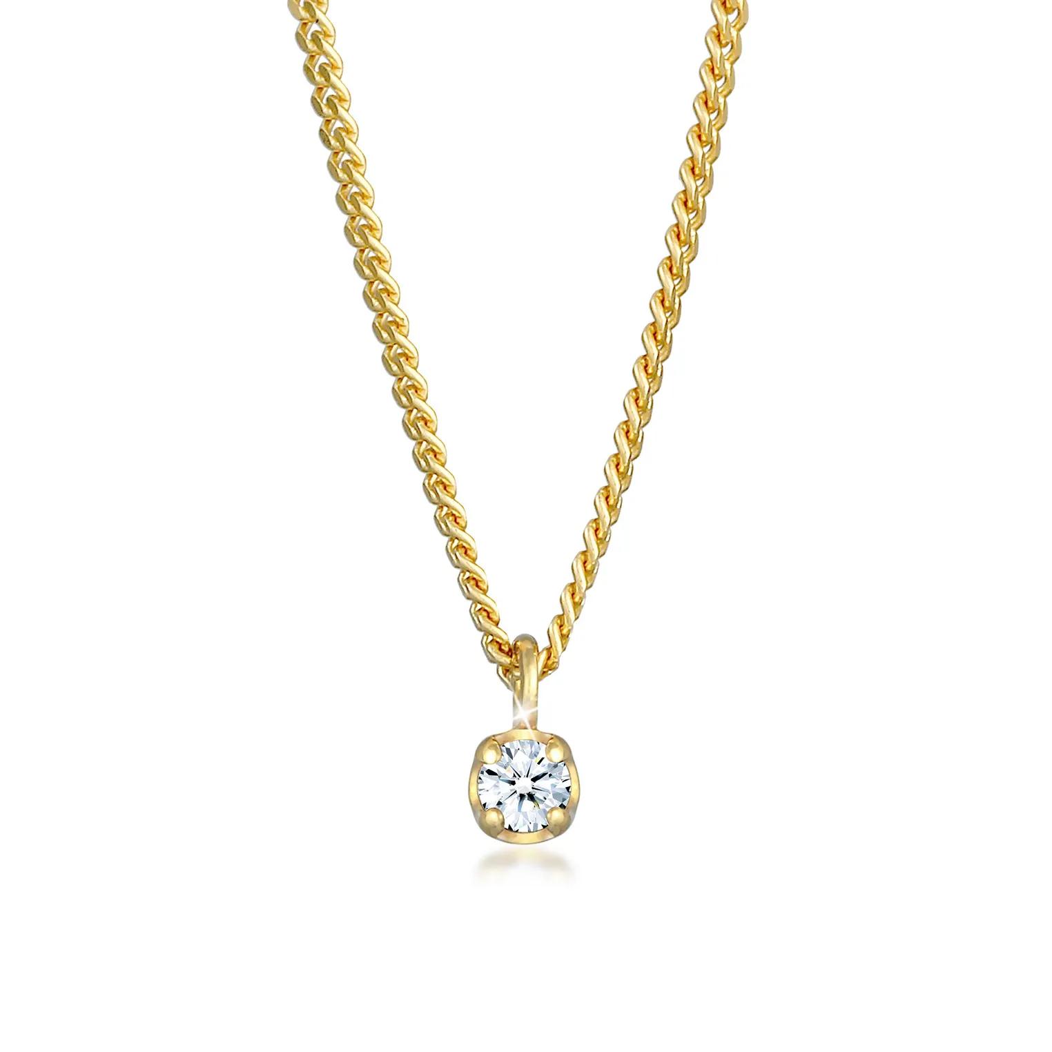 Elli Halsketten - Halskette Solitär Diamant (0.03 ct.) Elegant 375 G - Gr. unisize - in Gold - für Damen