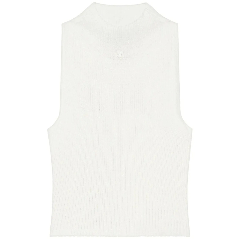 Courrèges Bluse Ribbed Knit Top White