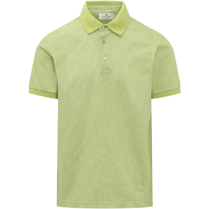 Etro Poloshirt Polo Roma con Colletto e Stampa Tono su Tono grün