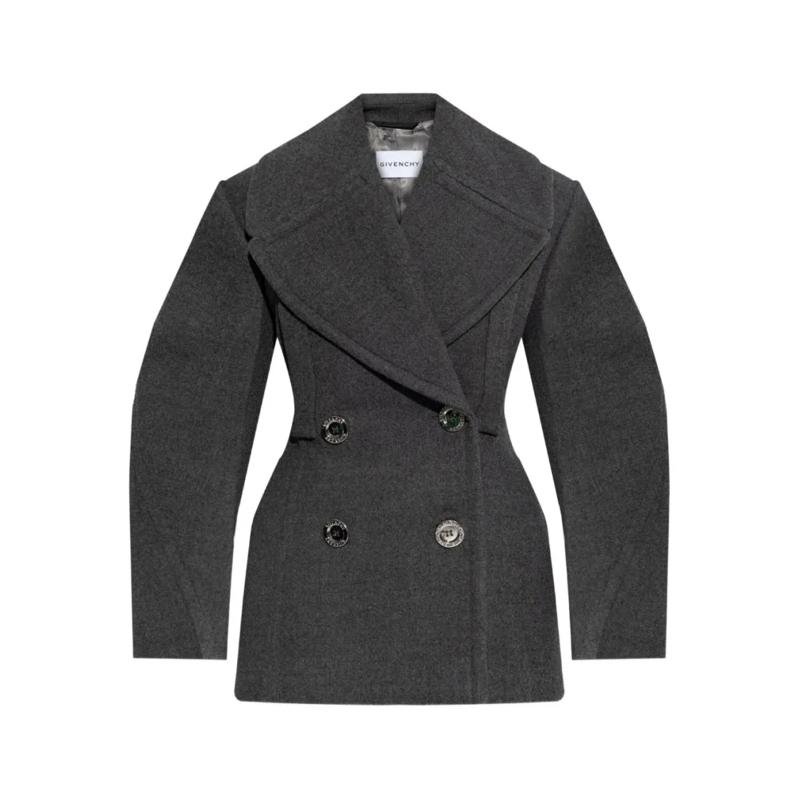 Givenchy Manteau d'hiver Short Grey Coat With Exaggerated Puffed Sleeves Black