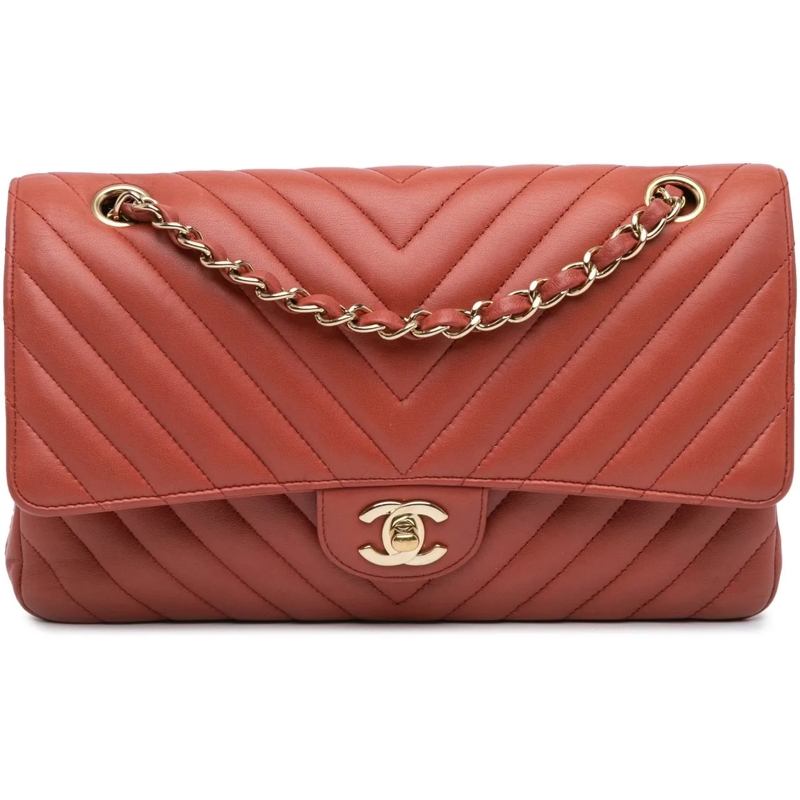 Chanel Sac à bandoulière Medium Classic Chevron Lambskin Double Flap orange
