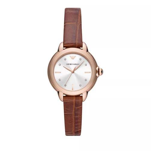 Emporio Armani Three-Hand Brown Leather Watch Brown Quarz-Uhr