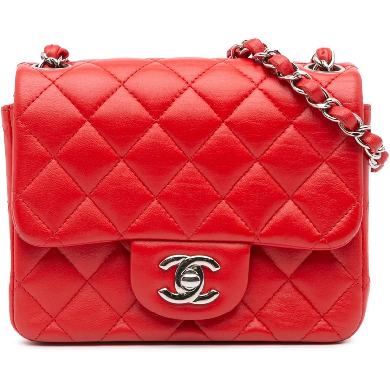 Chanel Sac à bandoulière Mini Square Classic Lambskin Flap rot