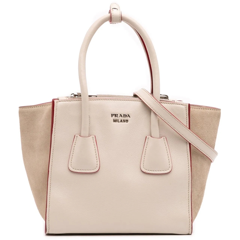 Prada Schultertasche Mini Scamosciato Trimmed Glace Calf Twin Pocket Sa weiß