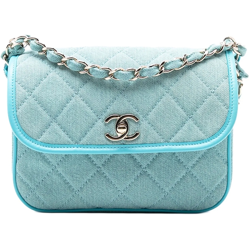 Chanel Schultertasche Small CC Quilted Denim Messenger Flap blau