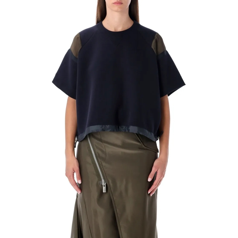 Sacai T-Shirt Oversized Technical Cotton T-Shirt With Adjustable Blue