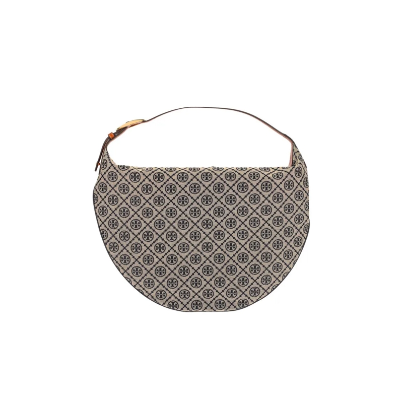 Tory Burch Schultertasche "T Monogram Balloon" Bag, Beige Cotton Blend Grey