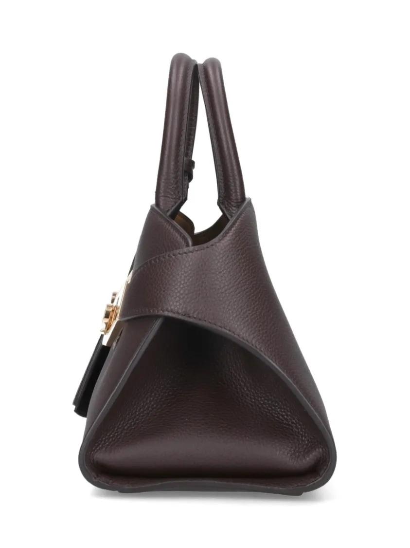 Salvatore Ferragamo Crossbody bags Structured Pebbled Leather Brown Handbag With Gold in bruin