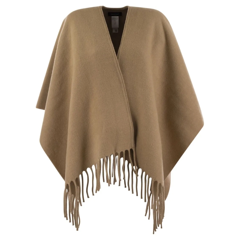 Fabiana Filippi Écharpe légère Wool Fringed Cape With Soft Draped Silhouette Brown