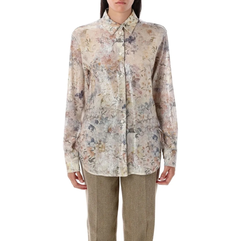 Golden Goose Overhemd Floral Sequin Print Shirt Grey