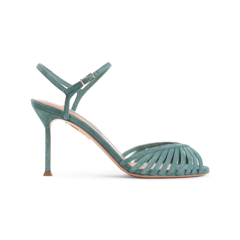Aquazzura Sandalen Green Kid Suede Strappy Sandals Pink