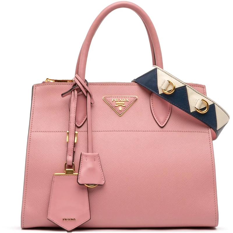 Prada Schultertasche City Calf Trimmed Saffiano Greche Paradigme Bag rose