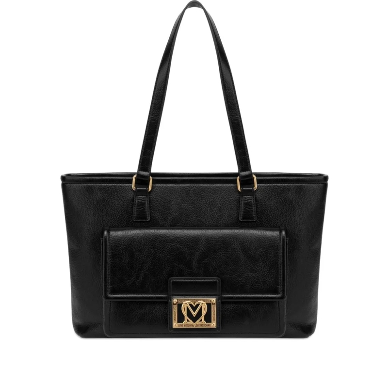 Love Moschino Fourre-tout Black Polyurethane Shopper With Gold-Tone Logo Pla Black