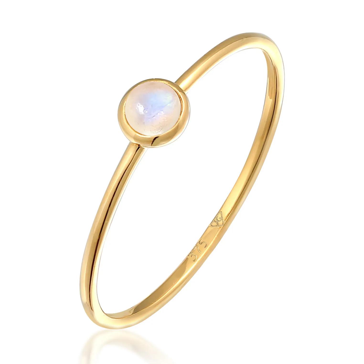 Elli Ringe - Ring Solitär Mondstein Edelstein 375 Gelbgold - Gr. 52 MM - in Gold - für Damen