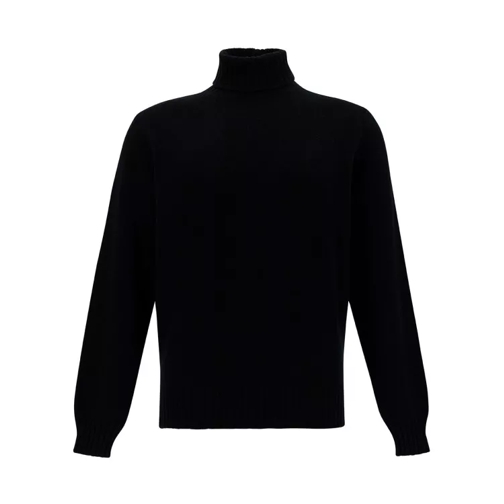 Gaudenzi Black Turtleneck Sweater With Ribbed Trims In Wool Black 