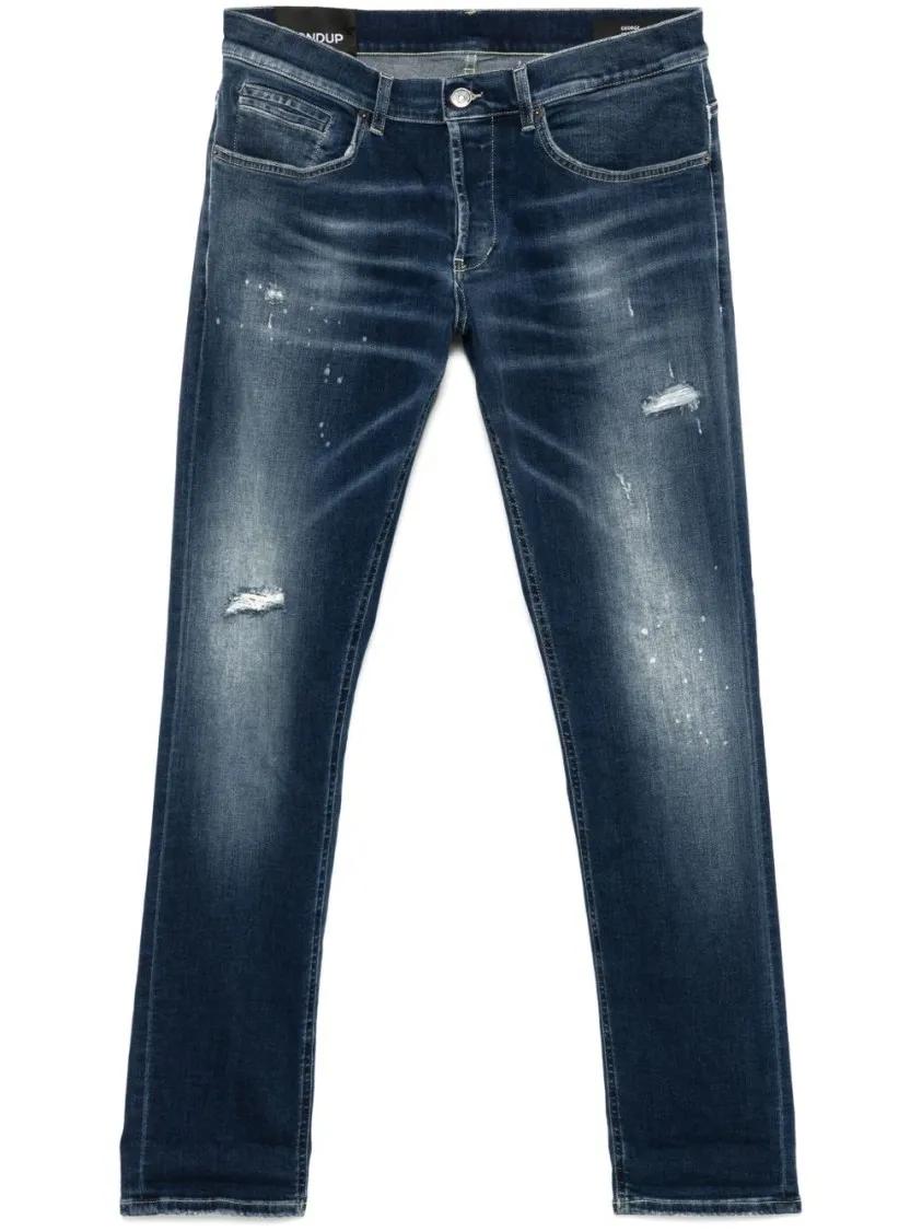 Thumbnail - Dondup - Indigo Blue Trousers With Distressed Finish And Cl - Größe 36 - blau