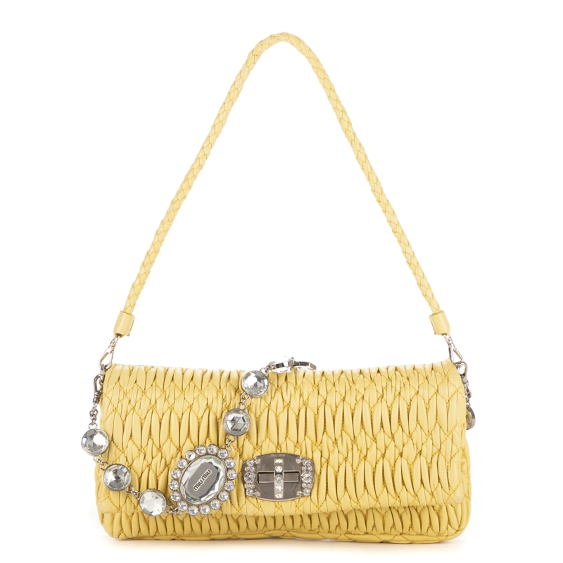 Miu Miu Crossbody Bag Iconic Crystal Cloqué Bag Medium gelb