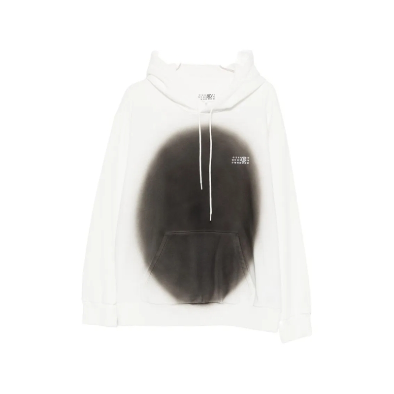 MM6 Maison Margiela  Relaxed Fit White Hoodie With Diffused Black Patte White
