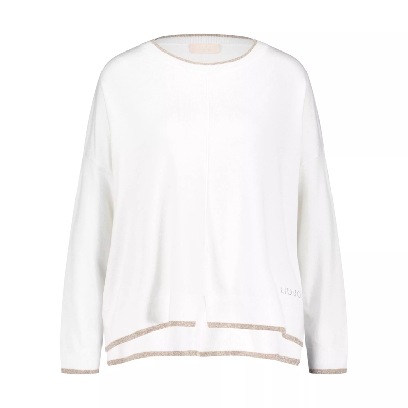 LIU JO  Pullover mit glänzenden Rippbündchen 4770240512034 Weiß