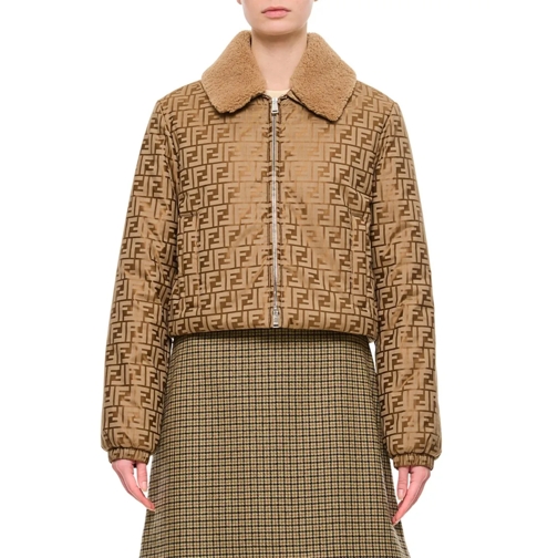 Fendi Übergangsjacke Front Zipped Ff Jacquard Jacket Brown