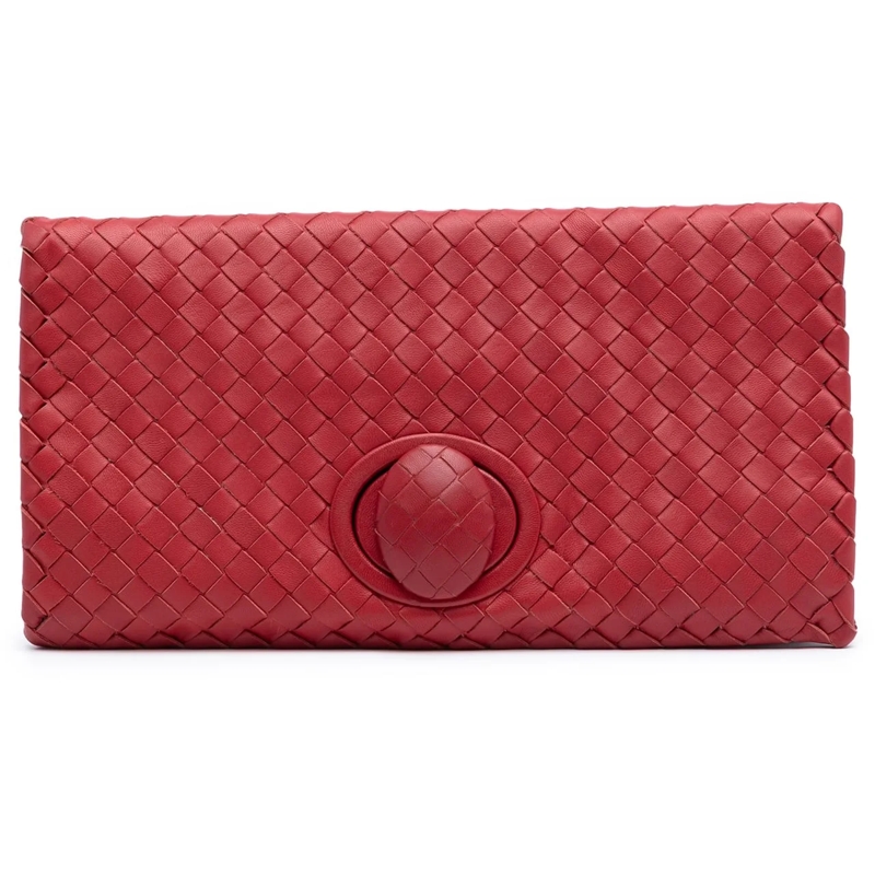 Bottega Veneta Pochette Nappa Intrecciato Turn Lock Clutch rot