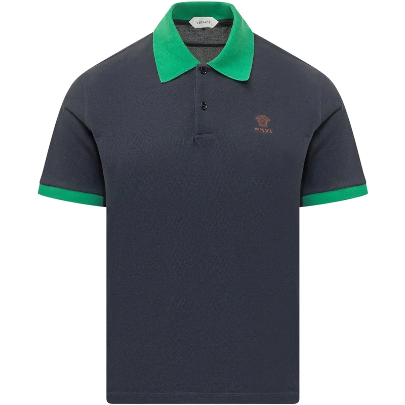 Versace Polo Polo Piquet con Logo Ricamato dunkelblau