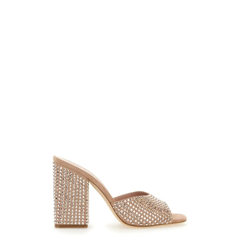 Paris Texas Mules Mule Holly Anja Suede And Crystal Block Heel Mules Neutrals