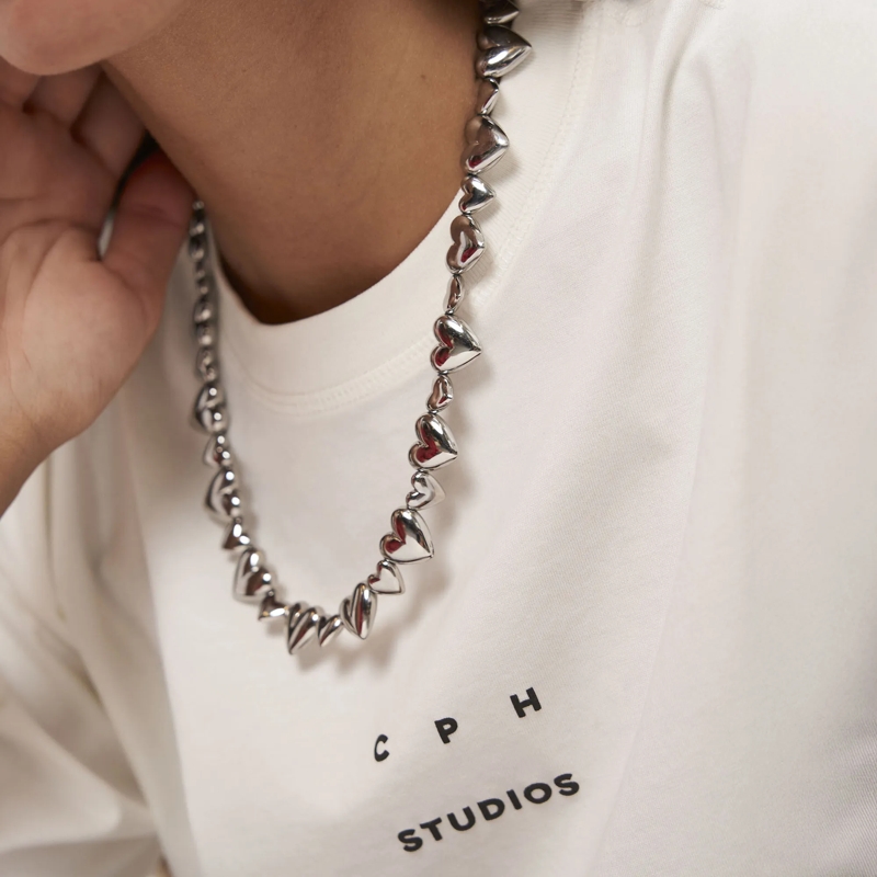 Copenhagen Mittellange Halskette Edelstahl Puffy Hearts silber(Image 2)