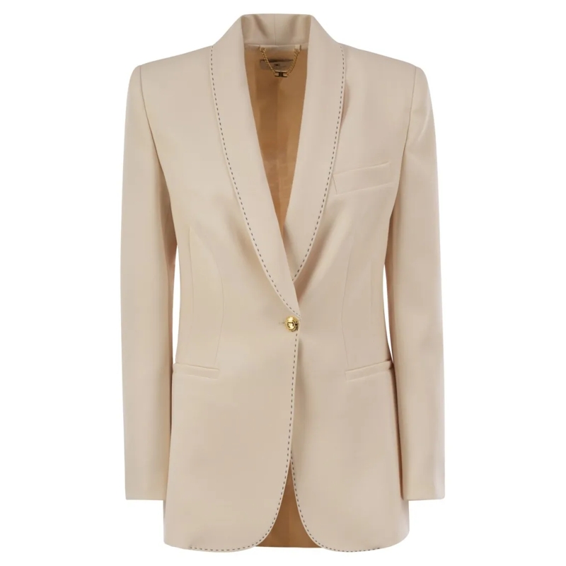 Elisabetta Franchi Blazer Crepe Jacket With Contrasting Topstitching Neutrals