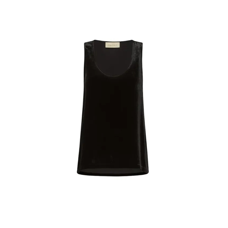 Momonì Blouse Sleek Sleeveless Top In Viscose-Silk Velvet Black