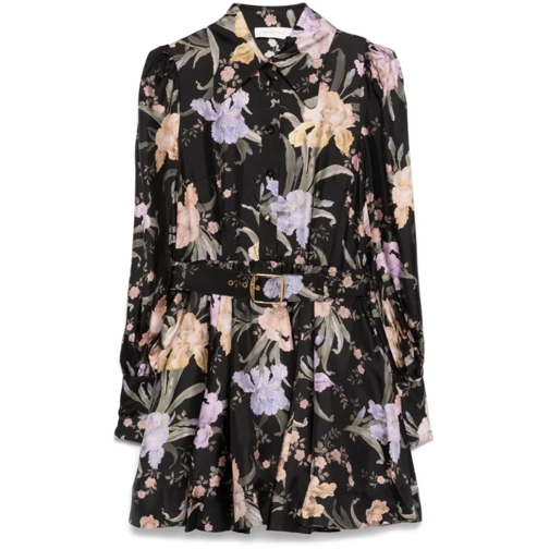 Zimmermann Mini-Kleider Floral Print Silk Twill Dress Black