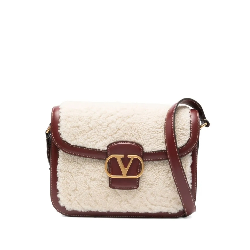 Valentino Garavani Sac à bandoulière Structured Shearling And Leather Shoulder Bag Neutrals