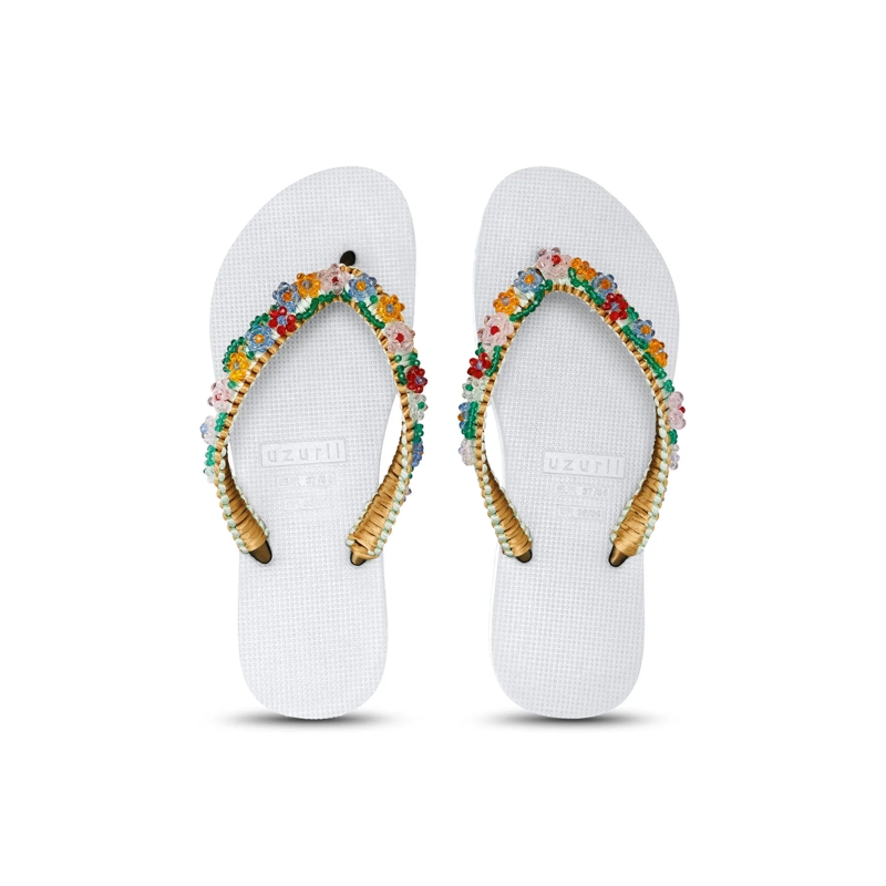 UZURII Flip Flops Zehentrenner Macrame Daisy weiss