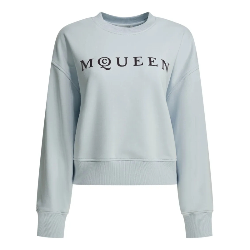 Alexander McQueen  Light Blue Relaxed Fit Cotton Sweatshirt With Bold Grey