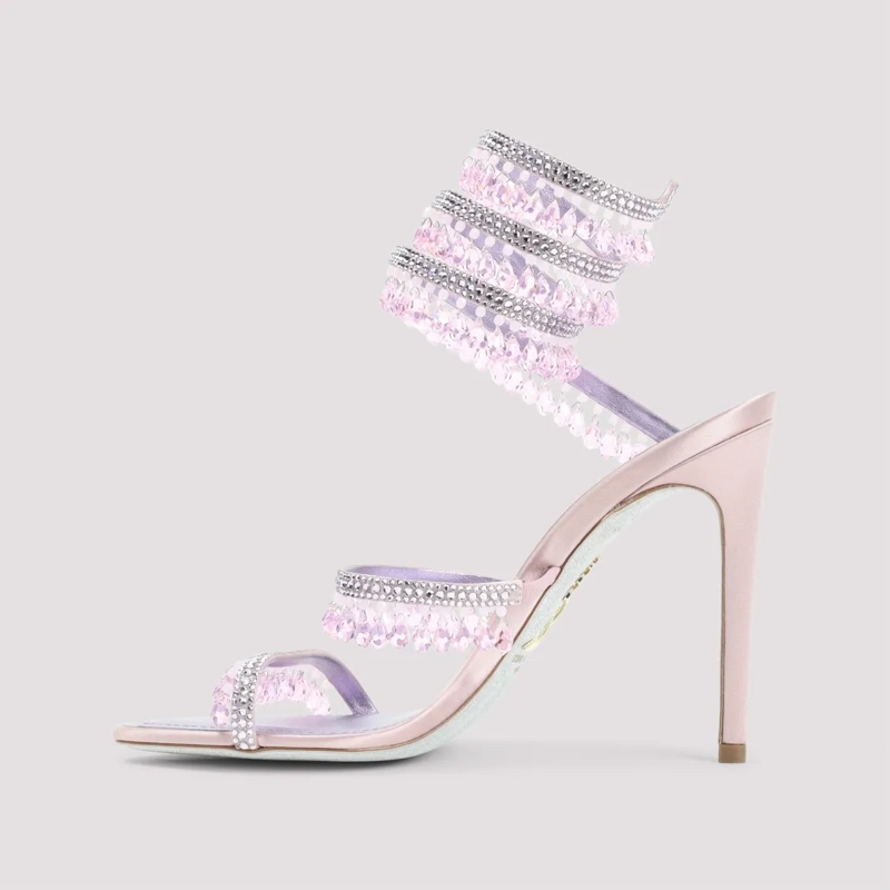 René Caovilla Sandalen Stiletto Heeled Sandals With Crystal Embellishment Neutrals