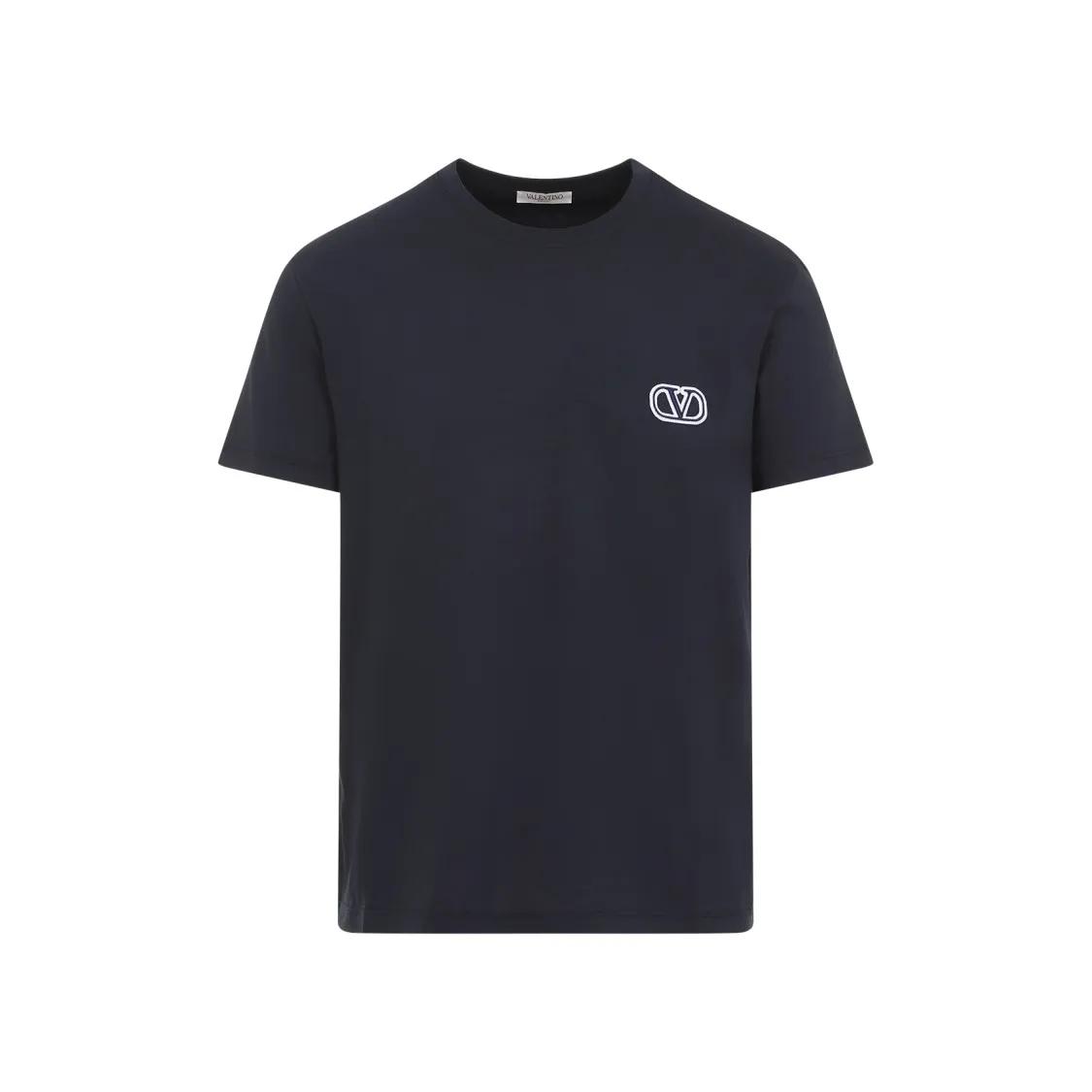 VALENTINO - Navy V Logo Cotton T-Shirt - Größe L - blau