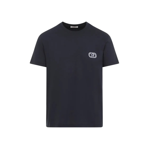 Valentino Navy V Logo Cotton T-Shirt Blue Magliette