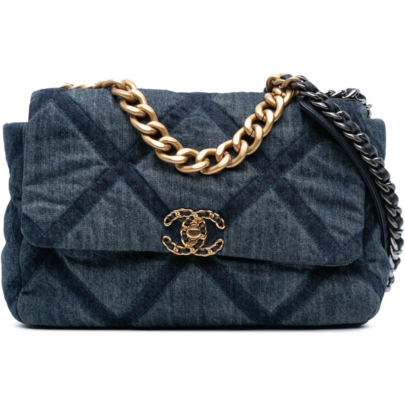 Chanel Sac à bandoulière Large Denim 19 Flap blau